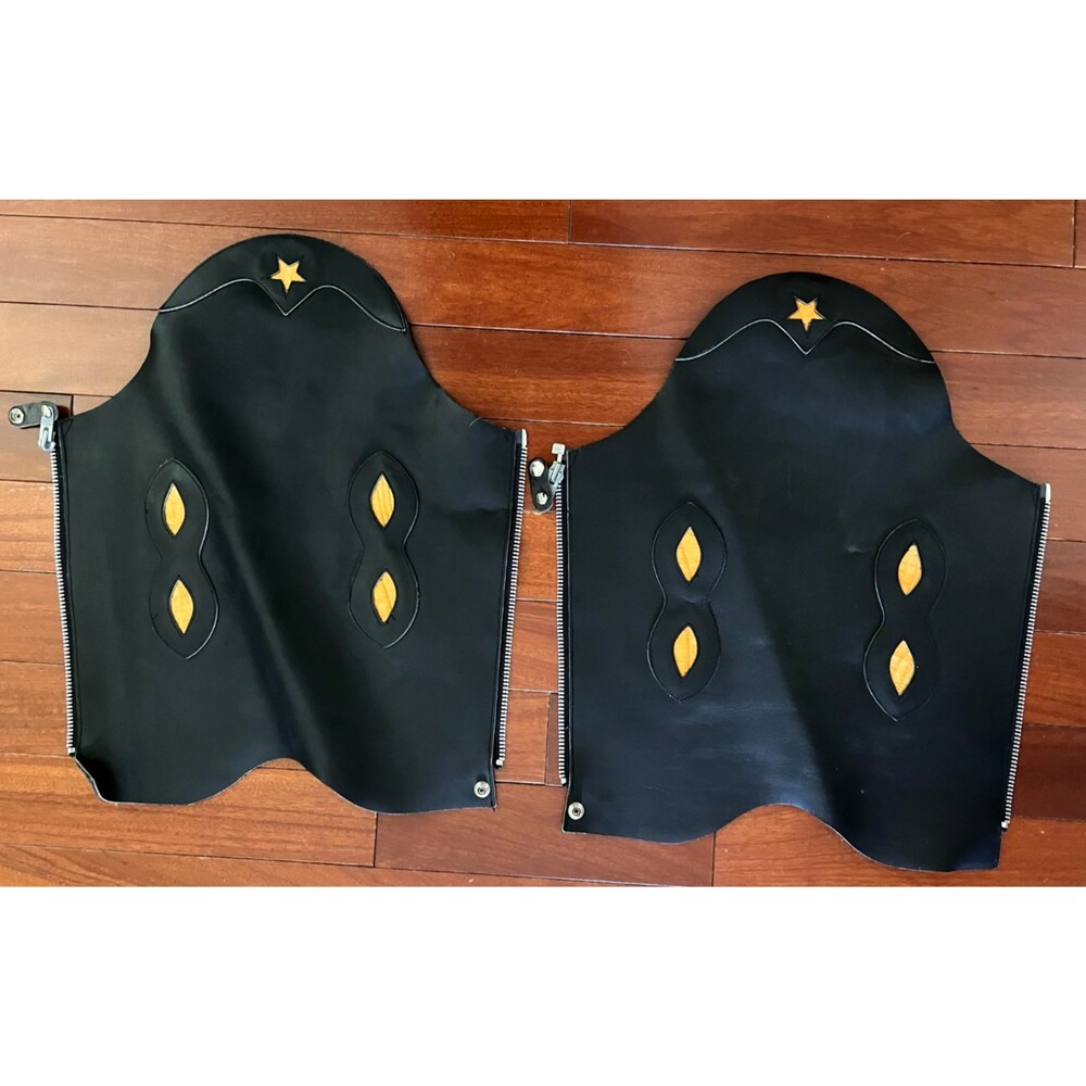 FREEDOM Leather Gaiter Motorcycle Half Chaps Sz L Black Croc Skin Star USA